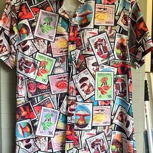 Mushroom Print Casual Button Down Shirt with Back ventilation